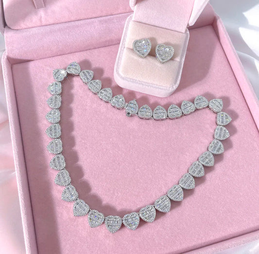 Icy Heart Baguette Necklace Set